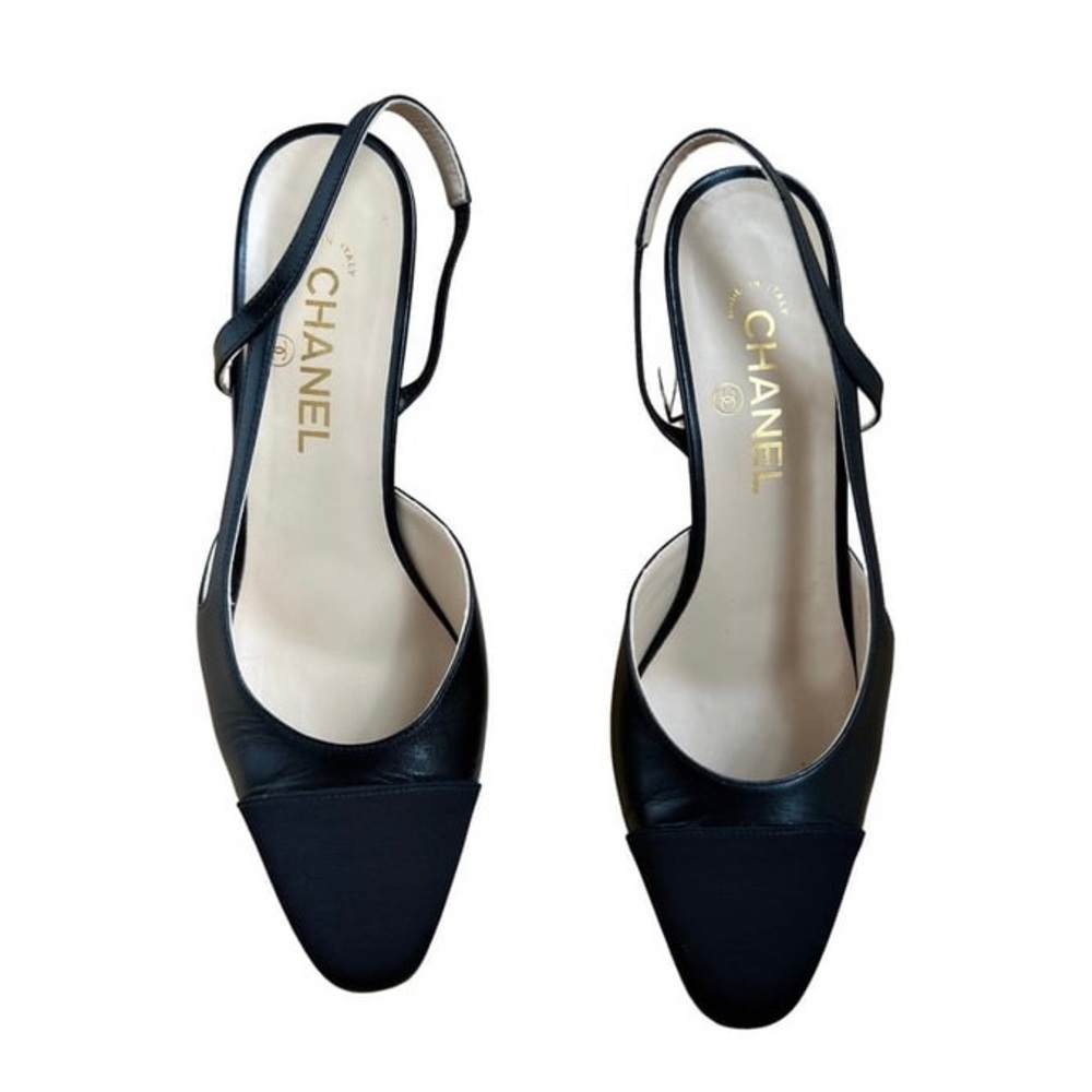 Chanel slingback 39C. Leather with grosgrain toe / black - excellent condition!